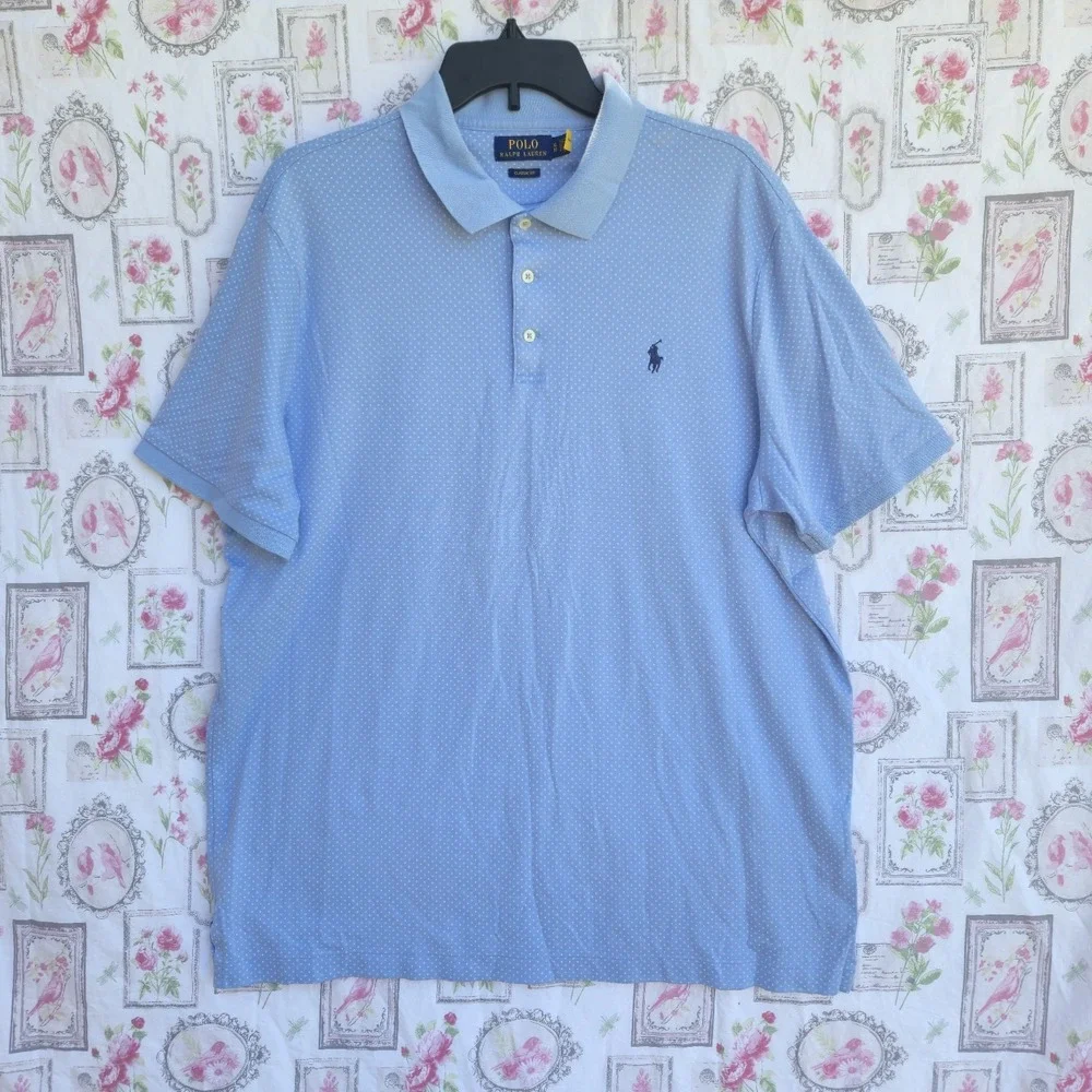 Polo Ralph Lauren Mens Classic Fit‎ Polka Dot Polo Shirt Blue XL Short Sleeve